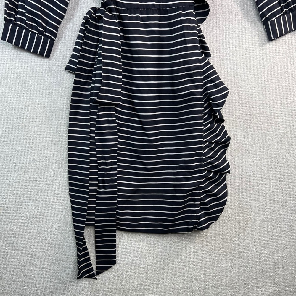 Kate Spade New York Silk Wrap Dress Black White Striped Ruffle Size 8 - Picture 4 of 11
